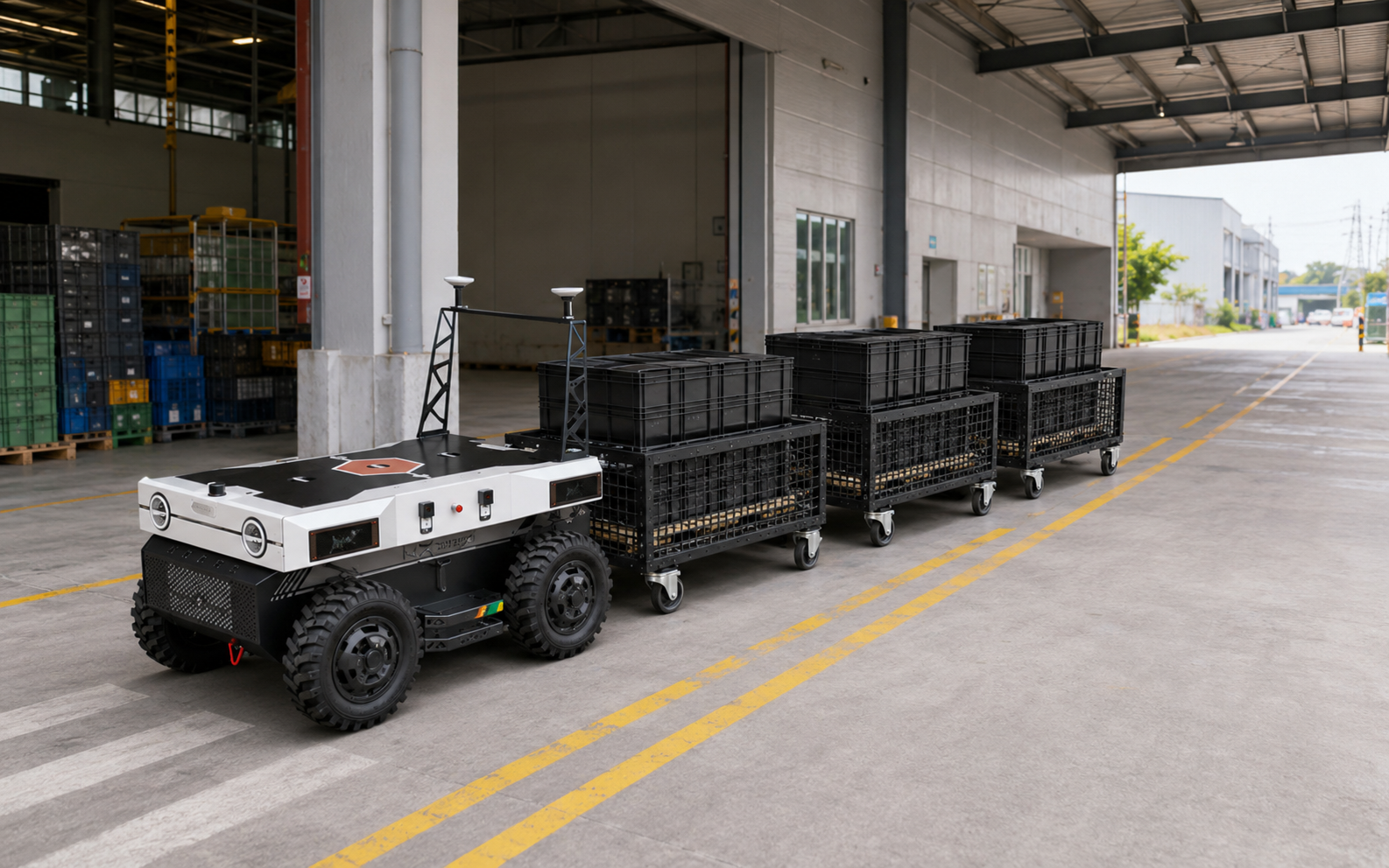 ASSIST moving a trolley train between a factory and dispatch area